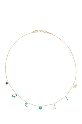 Yellow-Gold & Turquoise-Enamel Al Hobb Charm Necklace